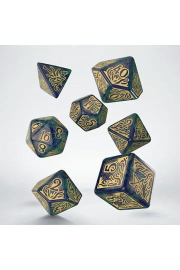 Call of Cthulhu 7. udgave terningsæt med 7 blå-grøn og guld