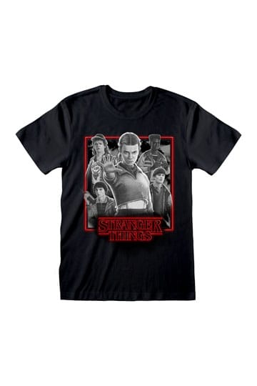 Camiseta de Stranger Things con personajes en caja luminosa en blanco y negro