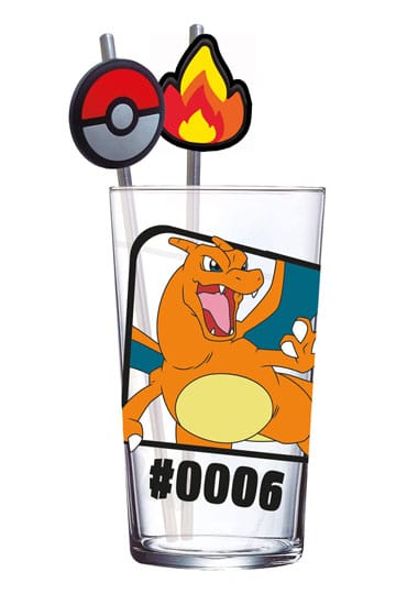 Pokémon Glasbecher mit Strohhalmen Glurak 480 ml