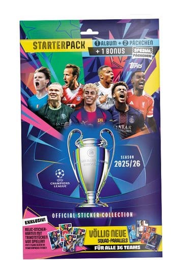 Paquete inicial de la colección de pegatinas de la UEFA Champions League 2025/26
