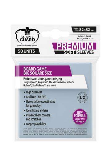 Manches souples Ultimate Guard Premium pour cartes de jeu de société Big Square (50)