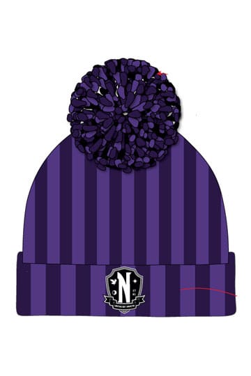 Wednesday Pom-Pom Beanie Nevermore Logo