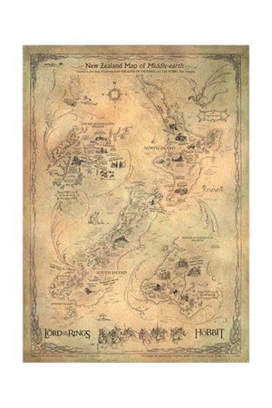 The Hobbit Art Print New Zealand Map of Middle Earth 50 x 70 cm