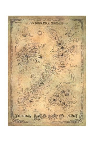 The Hobbit Art Print New Zealand Map of Middle Earth 50 x 70 cm