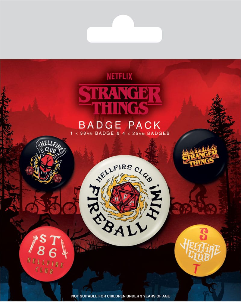 Stranger Things 4 pin-back-knapper 5-pack Hellfire Club