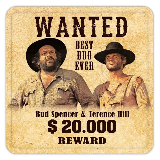Bud Spencer & Terence Hill Tin Coasters ønskede 10 x 10 cm
