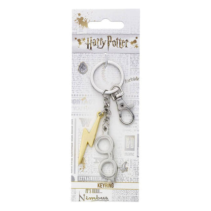 Harry Potter Keychain Lighting Bolt & Glasses (Silver Plated)