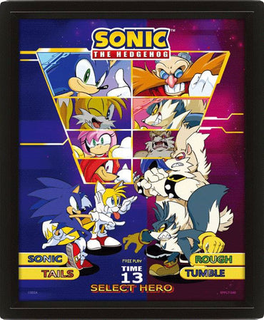 Sonic the Hedgehog 3D Lenticular Framed Poster Välj din kämpe 26 x 20 cm