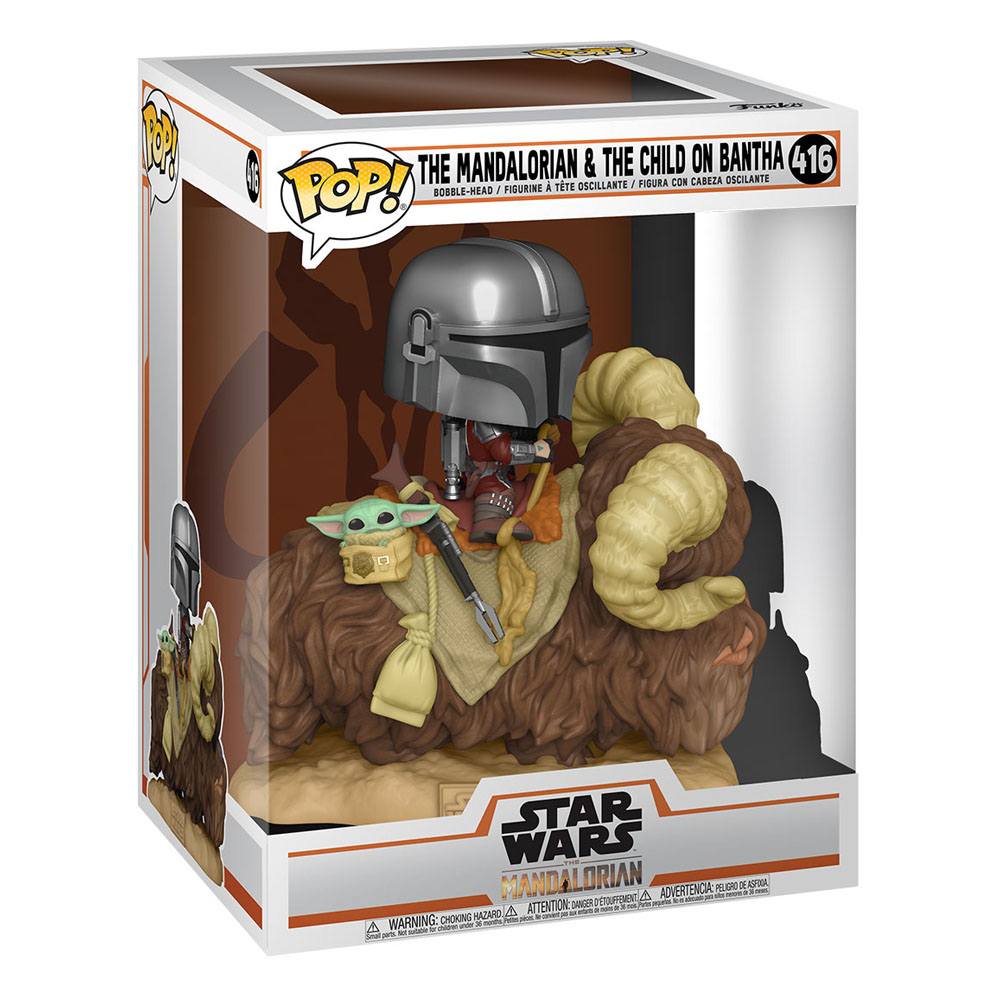 Star Wars The Mandalorian POP! Deluxe vinylfigur The Mandalorian på Wantha with Child in Bag 9 cm