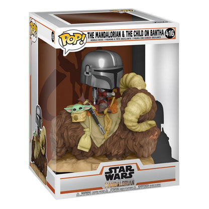 Star Wars The Mandalorian POP! Deluxe vinylfigur The Mandalorian på Wantha with Child in Bag 9 cm