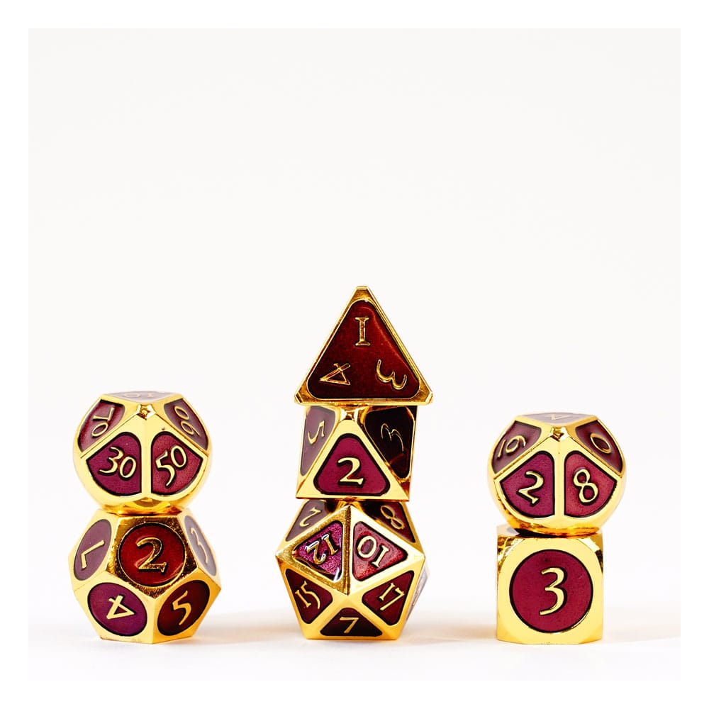 Fanroll Dice Set Gold con esmalte morado (7)