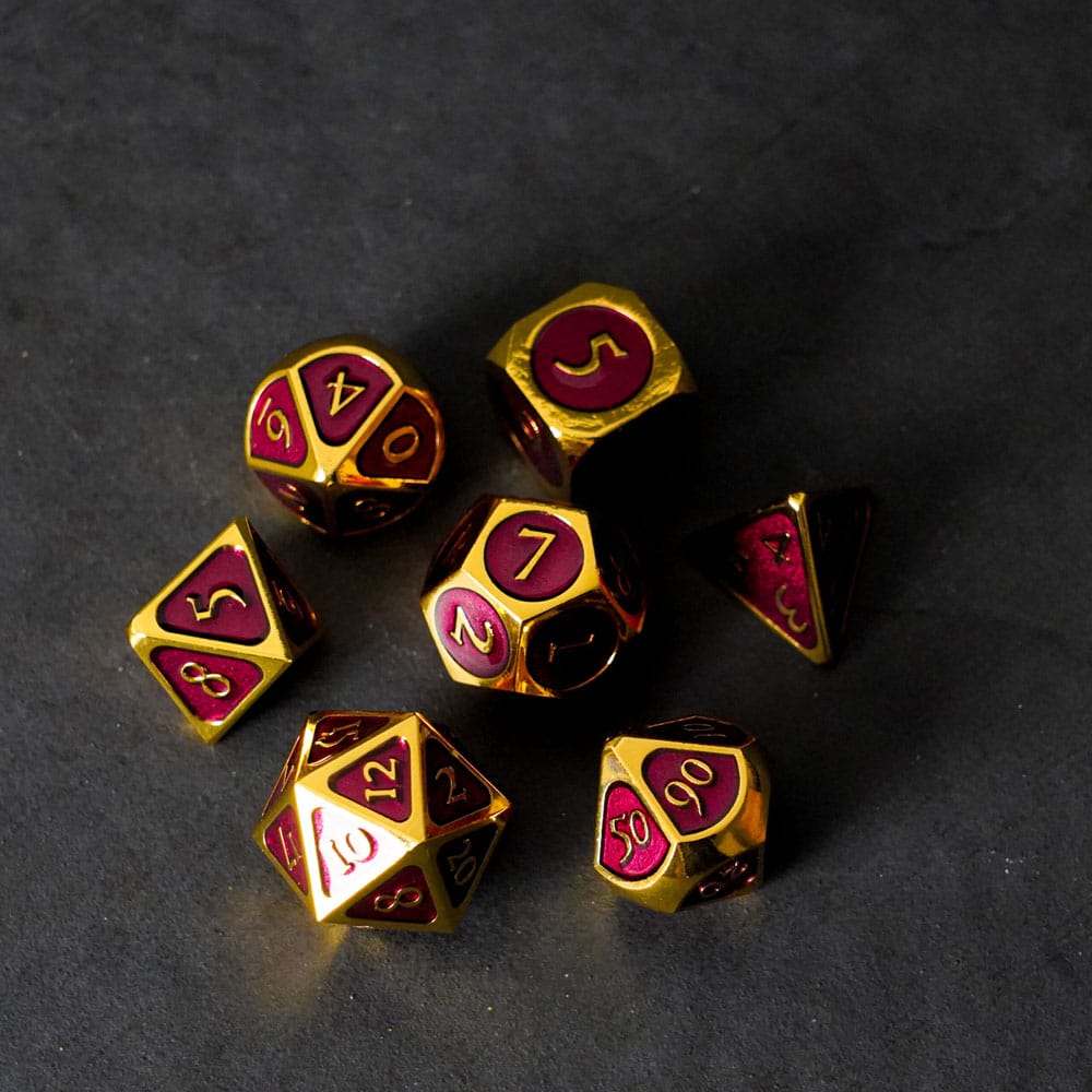 Fanroll Dice Set Gold con esmalte morado (7)