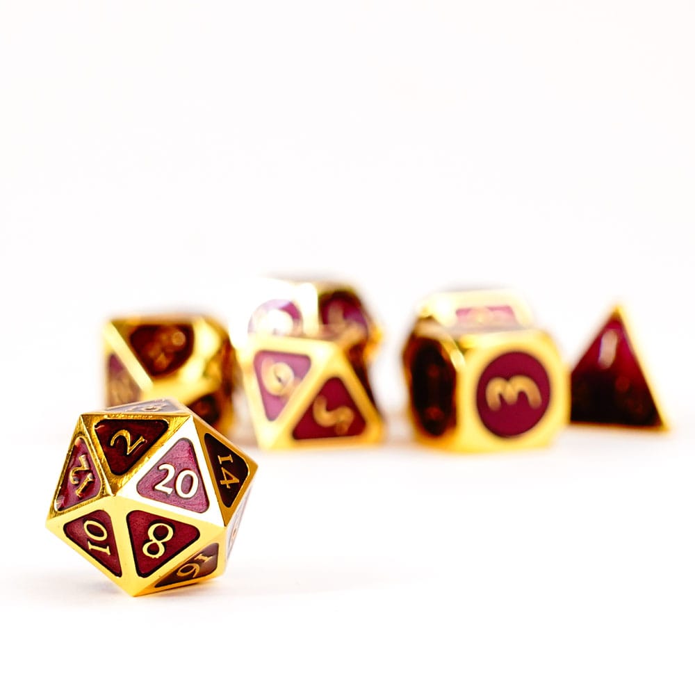 Fanroll Dice Set Gold con esmalte morado (7)