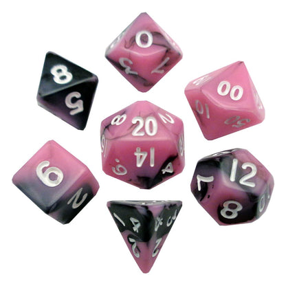 Fanroll Mini Dice Set Pink/Black med hvide tal (7)