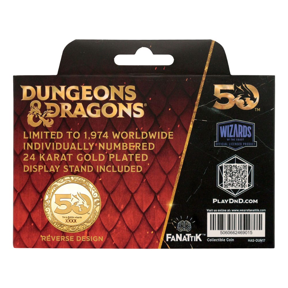 Dungeons & Dragons Collectable Coin 50th Anniversary with Colour Print 24k Gold Plated Edition 4 cm