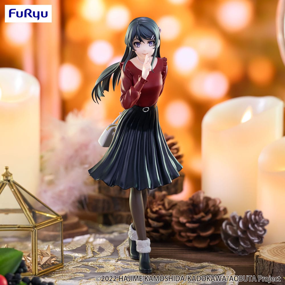 Rascal drømmer ikke om Bunny Girl Senpai trio-try-it PVC-statue Mai Sakurajima Winter Outfit Ver. 21 cm