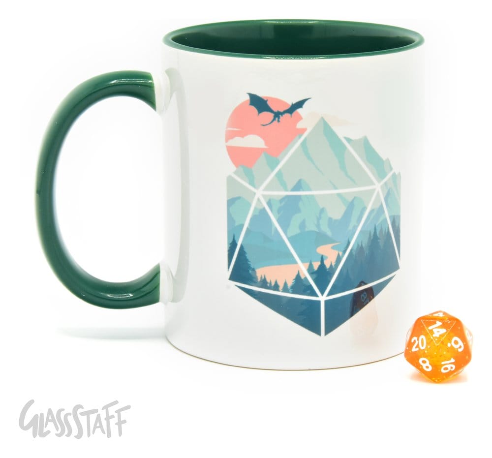Glassstaff Geschenkset Tasse und Würfel D20 Eine D20-Szene