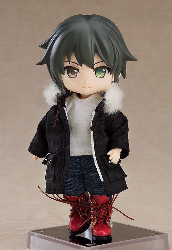 Parti di personaggi originali per figure di bambole nendoroid figure set di abbigliamento caldo: stivali e mod coat (nero)