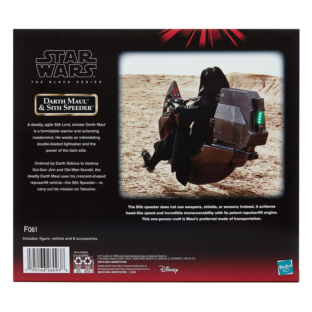 Vehículo Star Wars Episodio I Black Series con figura de acción Darth Maul y Sith Speeder 25º aniversario