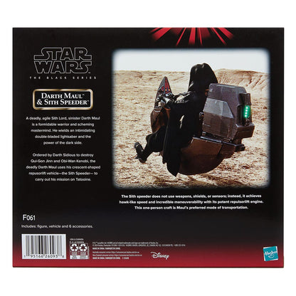 Vehículo Star Wars Episodio I Black Series con figura de acción Darth Maul y Sith Speeder 25º aniversario
