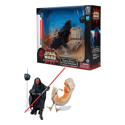Vehículo Star Wars Episodio I Black Series con figura de acción Darth Maul y Sith Speeder 25º aniversario