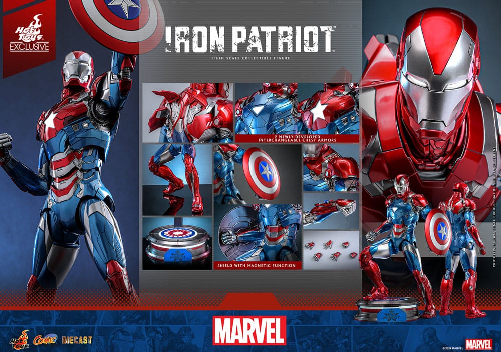 Marvel Comic Diecast Masterpiece Action Şekil 1/6 Demir Patriot Hot Toys Exclusive 32 cm