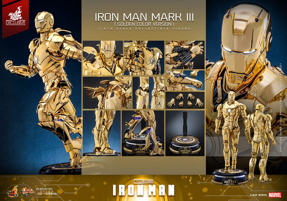 Iron Man Movie Masterpiece Diecast Action Figure 1/6 Iron Man Mark III (Gold Color Version) Hot Toys exclusif 33 cm