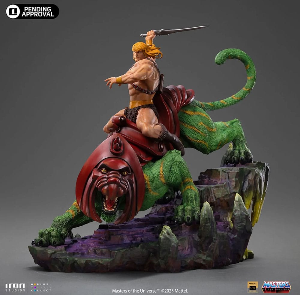 Estatua de escala de arte de maestros del universo deluxe 1/10 He-Man y Battle Cat 31 cm