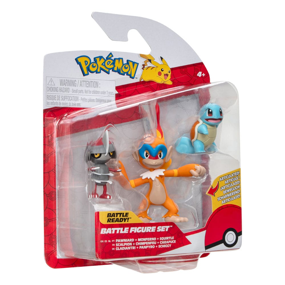 Pokémon Battle Figuur Set 3-Pack Pawniard, Squirtle #1, Monferno 5 cm