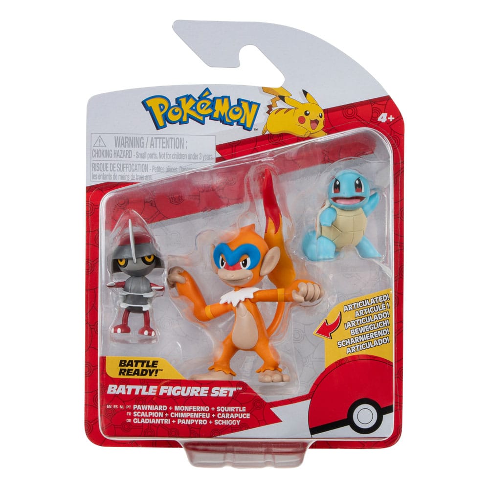 Pokémon Battle Figuur Set 3-Pack Pawniard, Squirtle #1, Monferno 5 cm