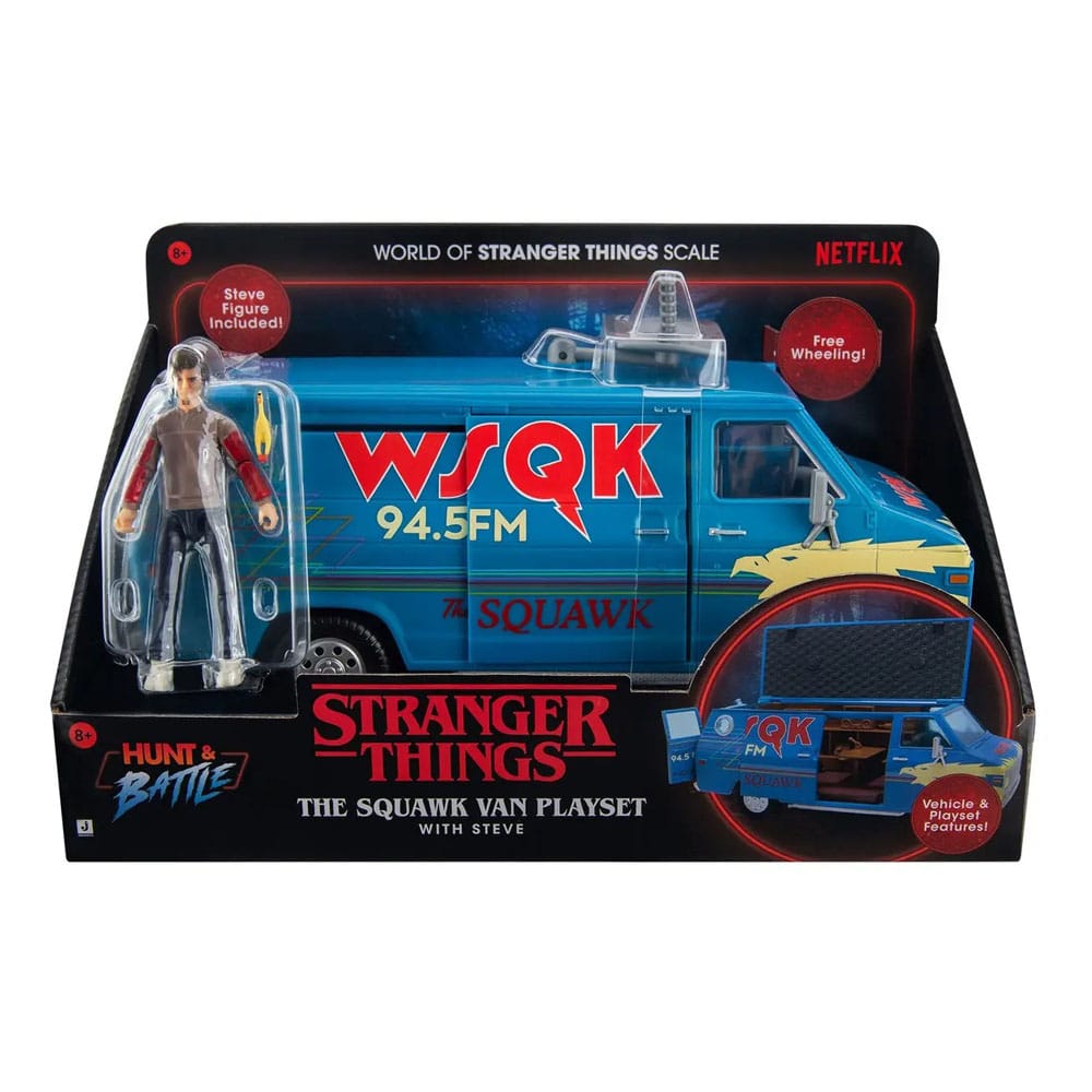Stranger Things World of Figure e Veicolo Veicolo con action figure Il furgone Squawk Playset con Steve