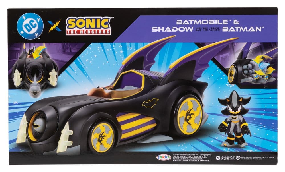 DC x Sonic – The Hedgehog Actionfigur mit Vehicle Shadow Batman & Batmobile 6 cm