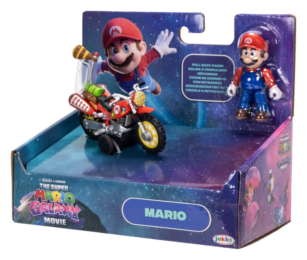 Super Mario Galaxy Movie Action Figur med Pull Back Motorcykel Mario 6 cm