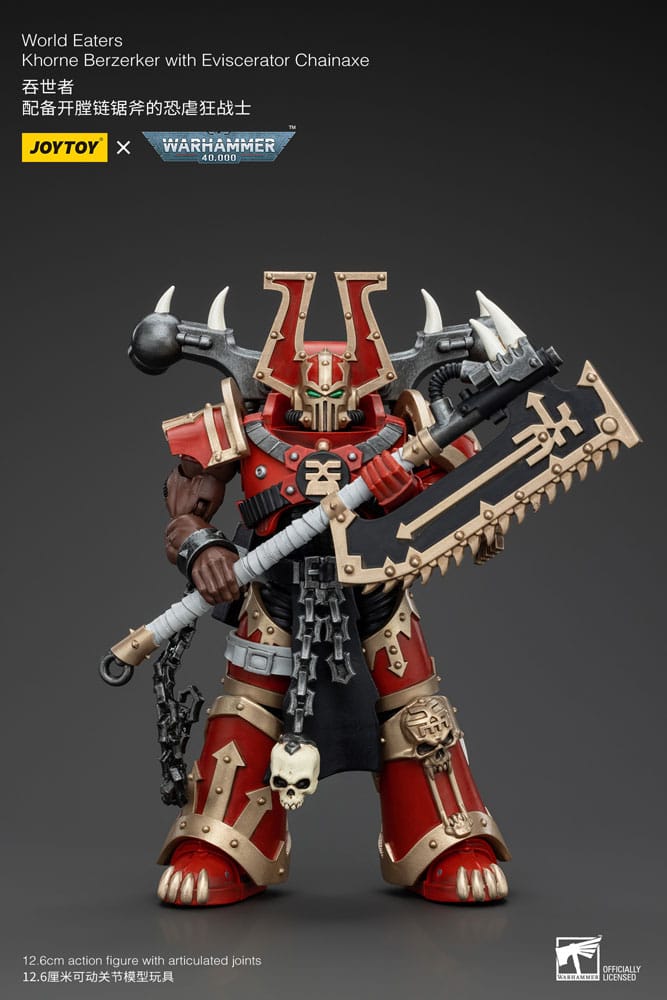 Warhammer 40K Action Şekil 1/18 Dünya Yiyenler Khorne Berzerker, Eviscerator Chainaxe 13 cm ile