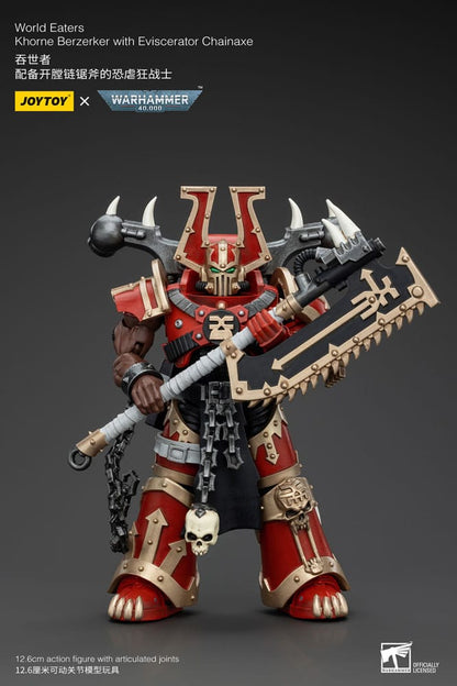 Warhammer 40K Action Şekil 1/18 Dünya Yiyenler Khorne Berzerker, Eviscerator Chainaxe 13 cm ile
