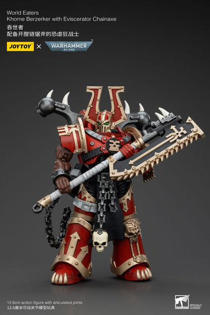 Warhammer 40K Action Şekil 1/18 Dünya Yiyenler Khorne Berzerker, Eviscerator Chainaxe 13 cm ile
