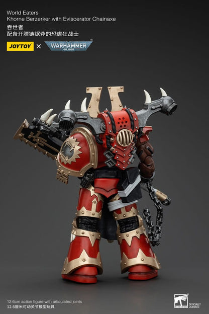 Warhammer 40K Action Şekil 1/18 Dünya Yiyenler Khorne Berzerker, Eviscerator Chainaxe 13 cm ile