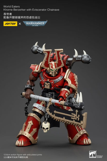 Warhammer 40K Action Şekil 1/18 Dünya Yiyenler Khorne Berzerker, Eviscerator Chainaxe 13 cm ile