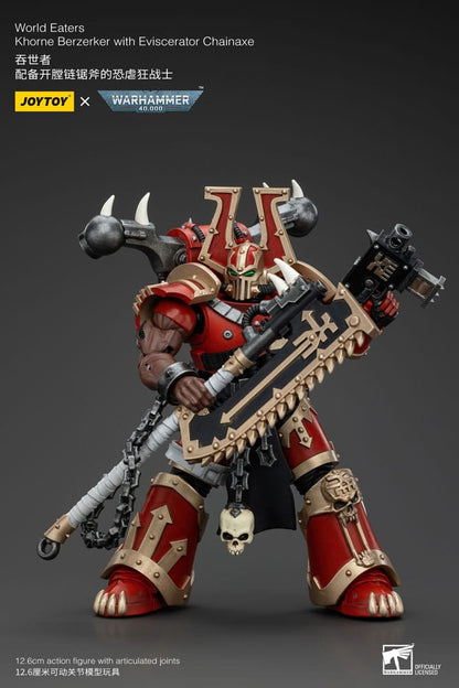 Warhammer 40K Action Şekil 1/18 Dünya Yiyenler Khorne Berzerker, Eviscerator Chainaxe 13 cm ile