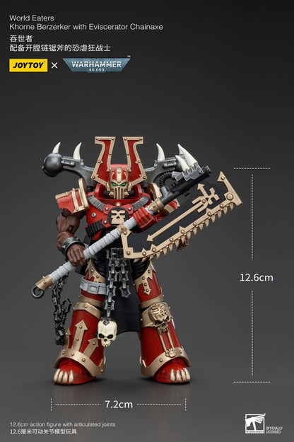 Warhammer 40K Action Şekil 1/18 Dünya Yiyenler Khorne Berzerker, Eviscerator Chainaxe 13 cm ile