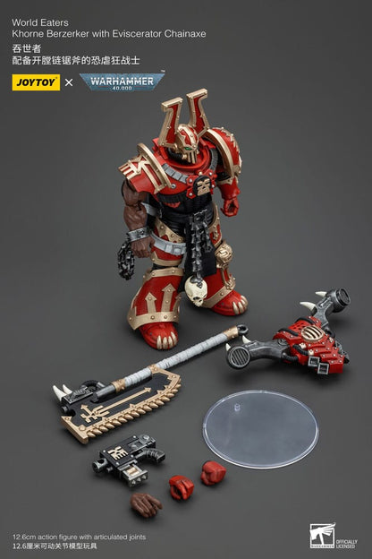 Warhammer 40K Action Şekil 1/18 Dünya Yiyenler Khorne Berzerker, Eviscerator Chainaxe 13 cm ile