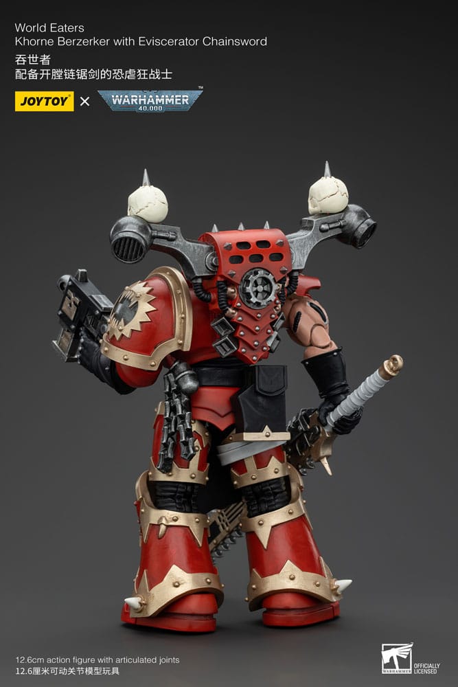 Warhammer 40K Action Figur 1/18 World Eaters Khorne Berzerker med Eviscerator Chainword 13 cm