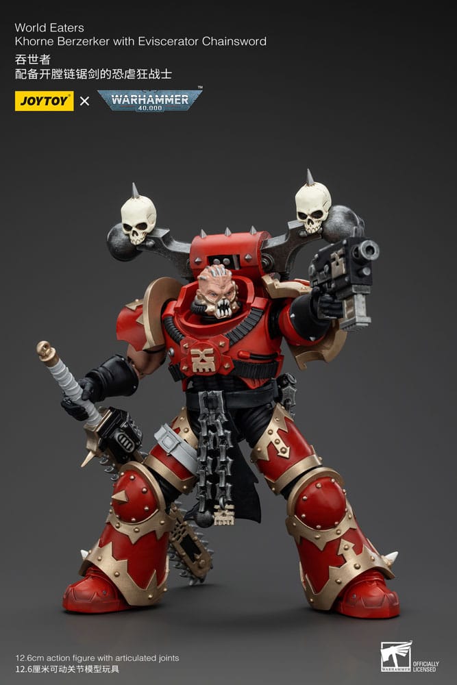 Warhammer 40K Action Figur 1/18 World Eaters Khorne Berzerker med Eviscerator Chainword 13 cm