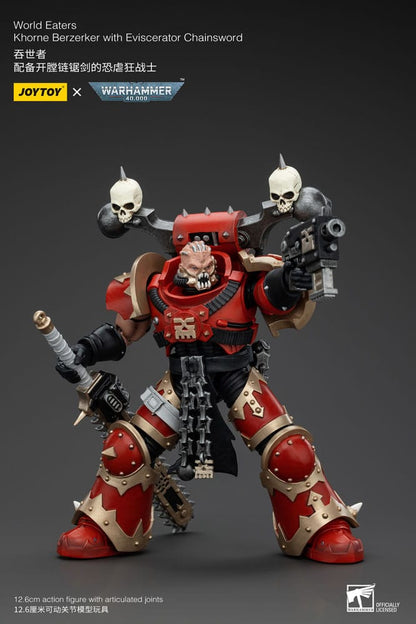 Warhammer 40K Action Figur 1/18 World Eaters Khorne Berzerker med Eviscerator Chainword 13 cm
