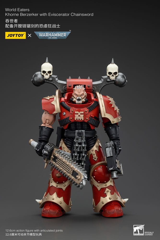 Warhammer 40K Action Figur 1/18 World Eaters Khorne Berzerker med Eviscerator Chainword 13 cm