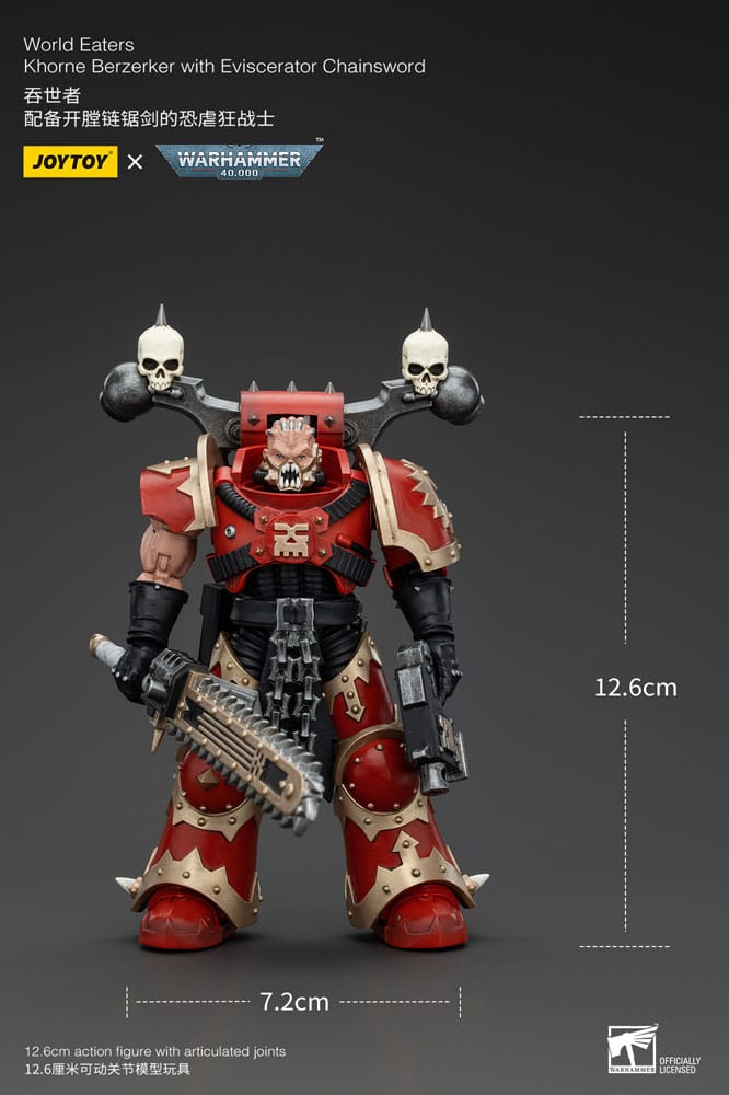 Warhammer 40K Action Figur 1/18 World Eaters Khorne Berzerker med Eviscerator Chainword 13 cm