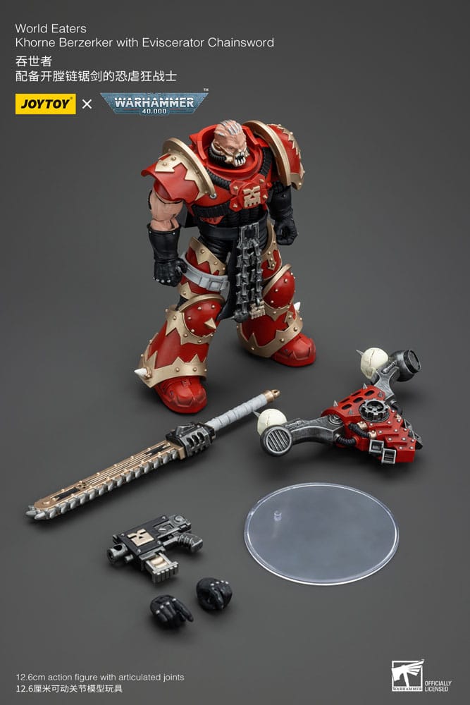 Warhammer 40K Action Figur 1/18 World Eaters Khorne Berzerker med Eviscerator Chainword 13 cm