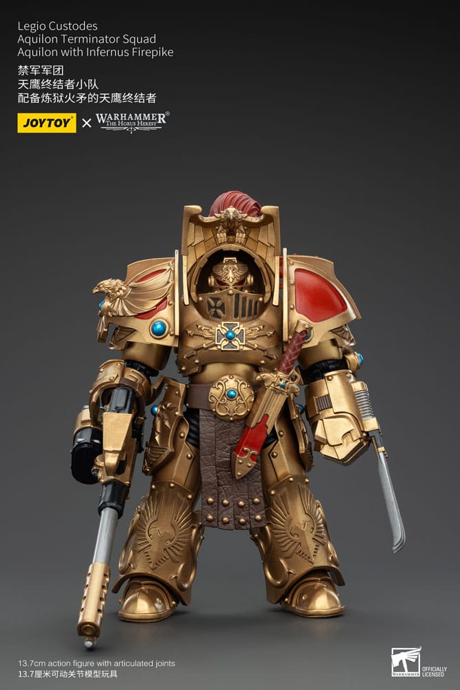 Warhammer The Horus Heresy Action Figur 1/18 Legio Custodes Aquilon Terminator Squad Aquilon med Infernus Firepike 14 cm