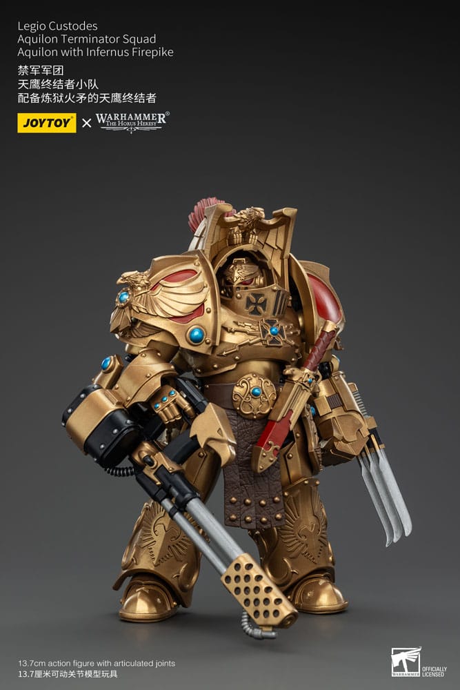 Warhammer The Horus Heresy Action Figur 1/18 Legio Custodes Aquilon Terminator Squad Aquilon med Infernus Firepike 14 cm