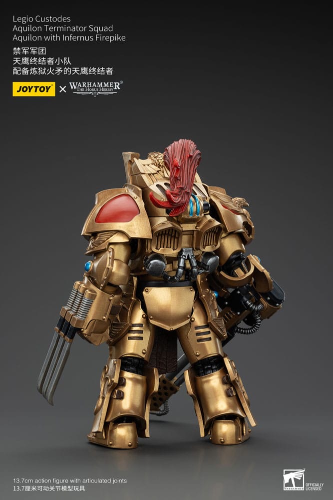 Warhammer The Horus Heresy Action Figur 1/18 Legio Custodes Aquilon Terminator Squad Aquilon med Infernus Firepike 14 cm